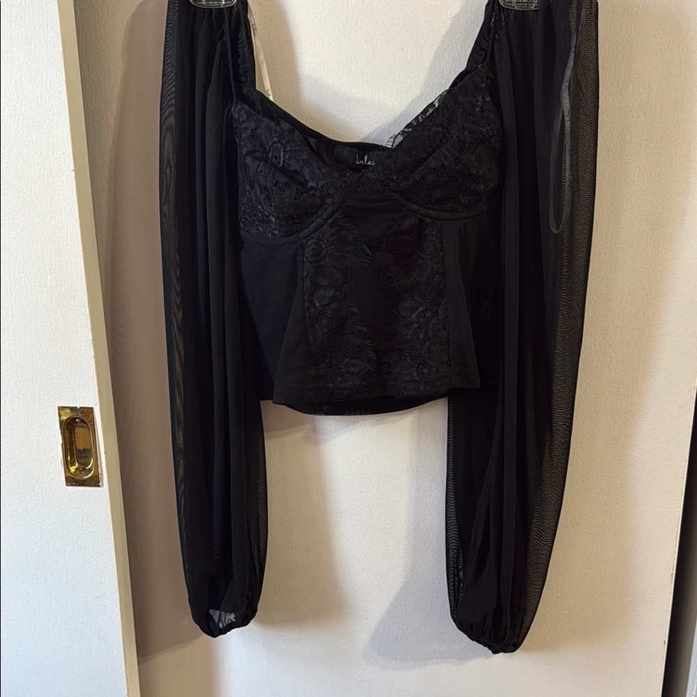 LulusBlack Bishop Sleeve Crop Blouse
